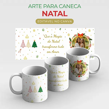 Arte para Caneca de Natal Minimalista com Foto Editável no Canva