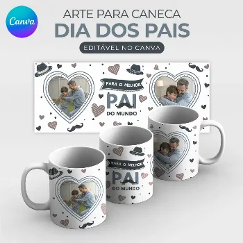 Caneca Personalizável Dia dos Pais com Foto – Editável no Canva