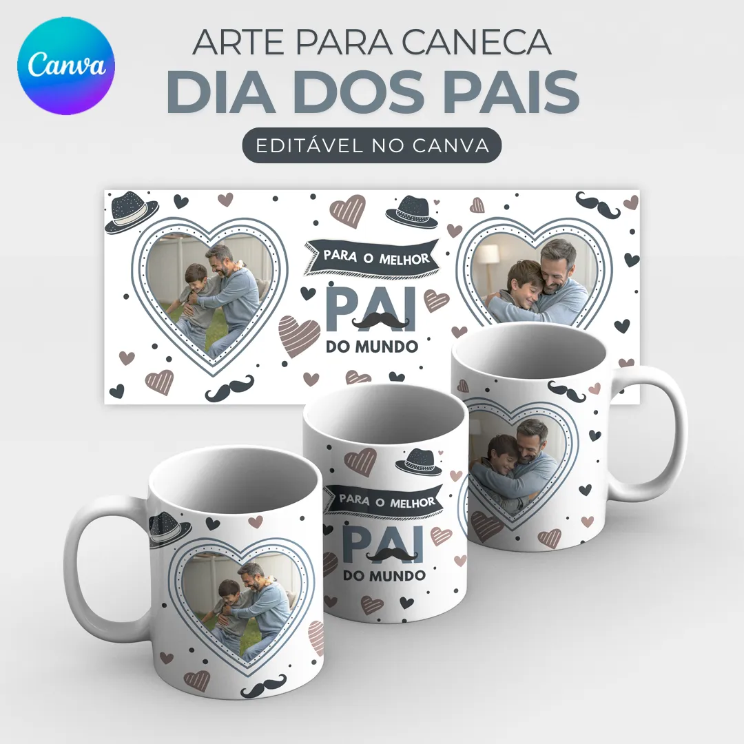 Caneca Personalizável Dia dos Pais com Foto – Editável no Canva
