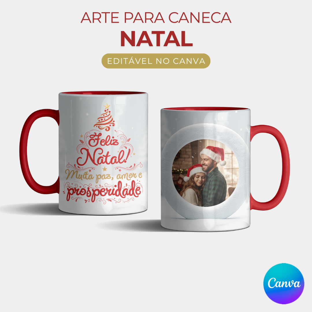 Arte Caneca Natal Personalizada Presente Namorado Editável Canva