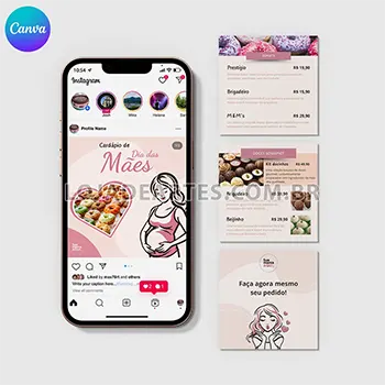 Cardápio Digital para o feed do Instagram Editável Canva - Dia das Mães