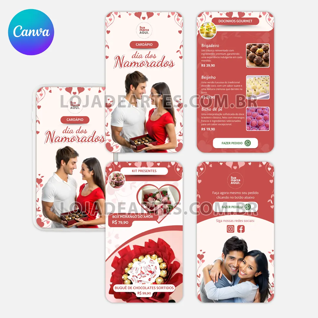 arte cardapio menu digital canva dia dos namorados editavel