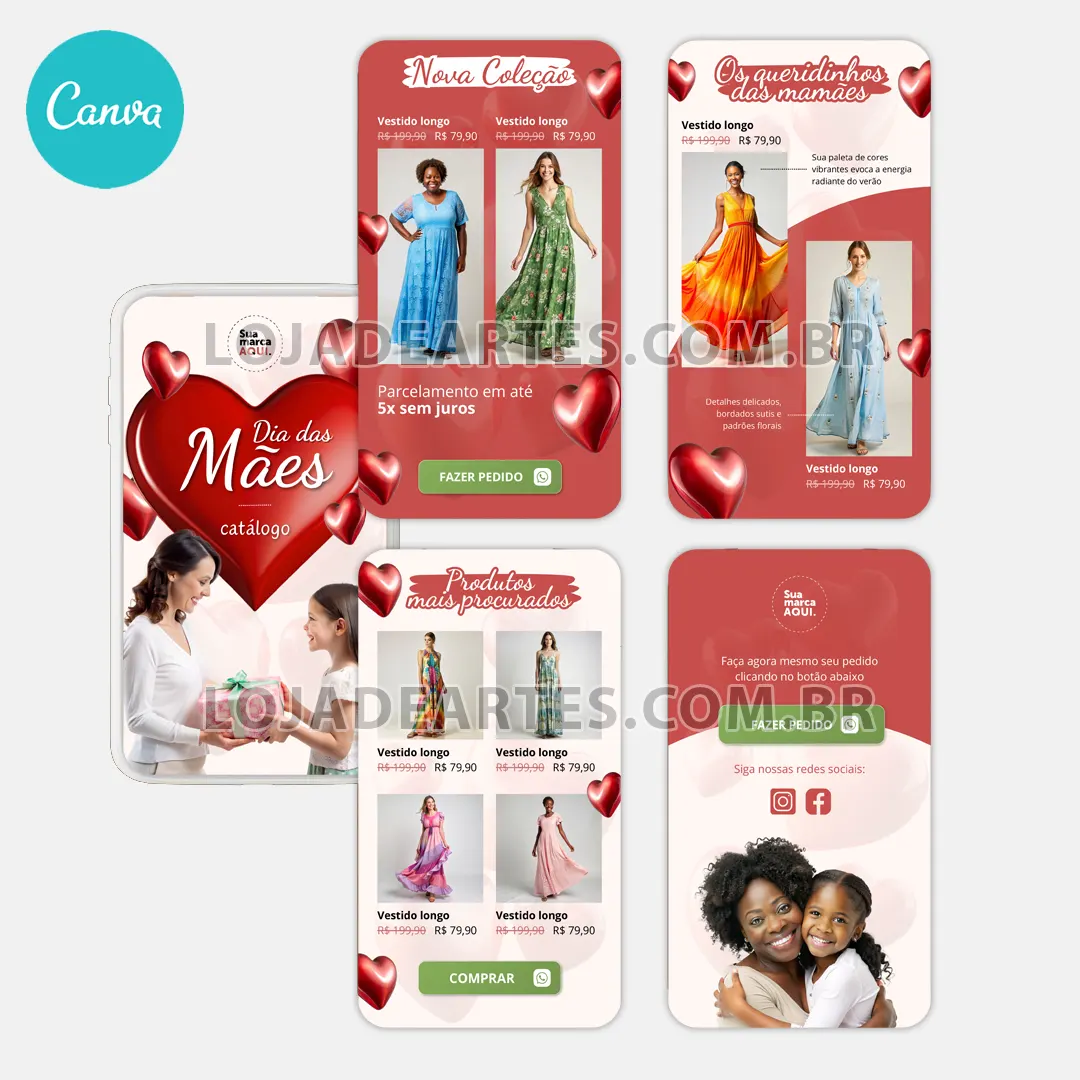 arte catalogo digital canva interativo dia das maes editavel moda feminina loja