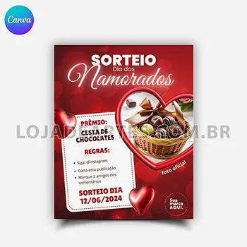 Template Editável Canva - Sorteio Dia dos Namorados