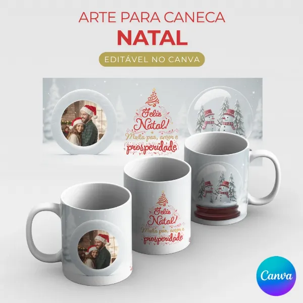 Arte Personalizada para Caneca de Natal com Foto editável Canva