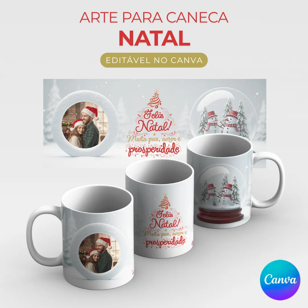 Arte Personalizada para Caneca de Natal com Foto editável Canva