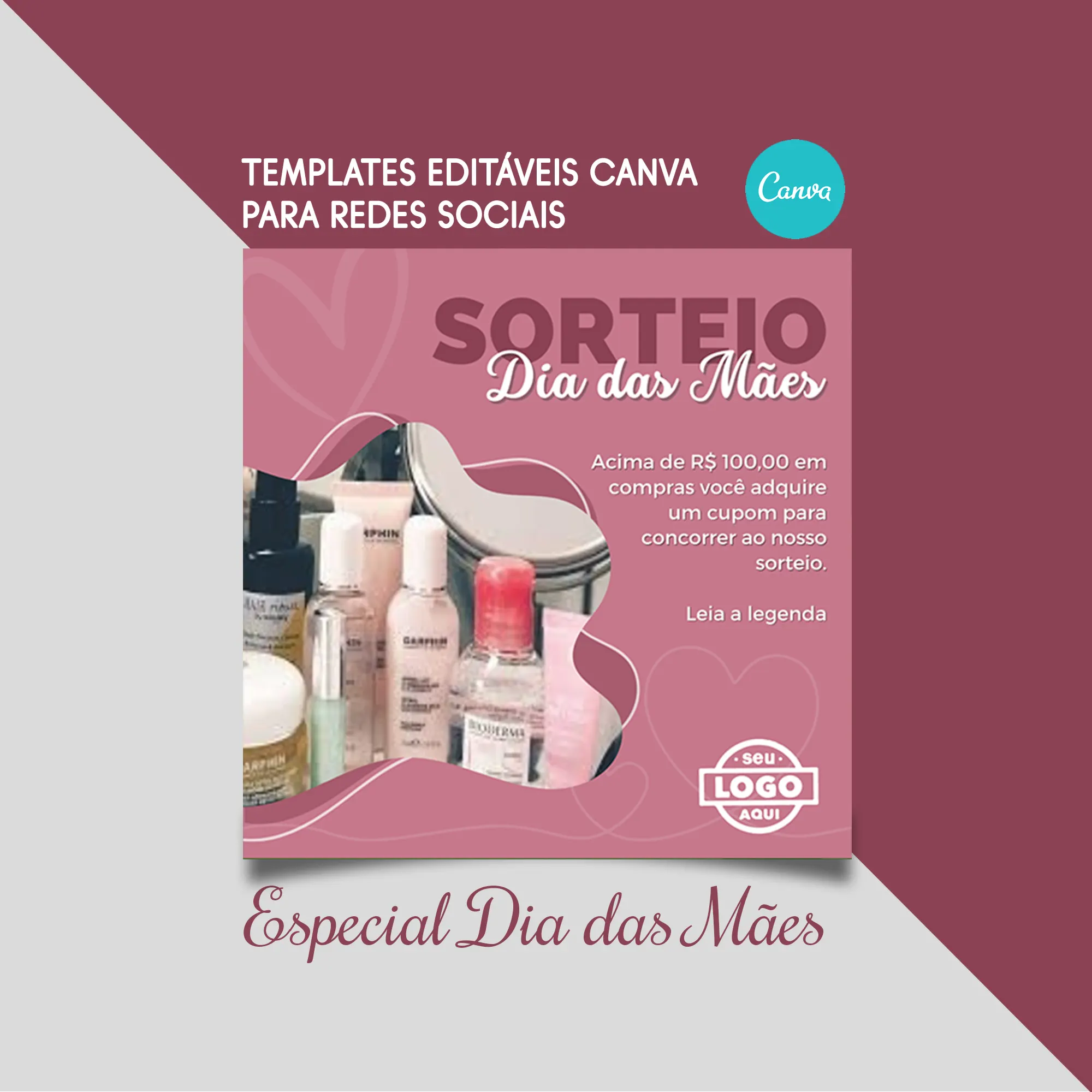 arte template canva editavel sorteio dia das maes