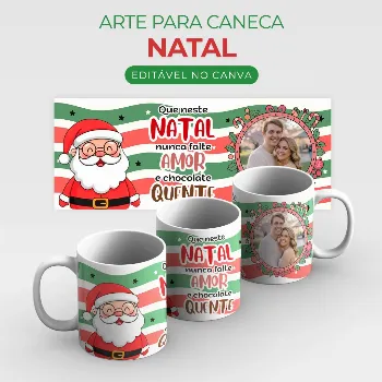 Arte para Caneca de Natal com Foto para editar no Canva