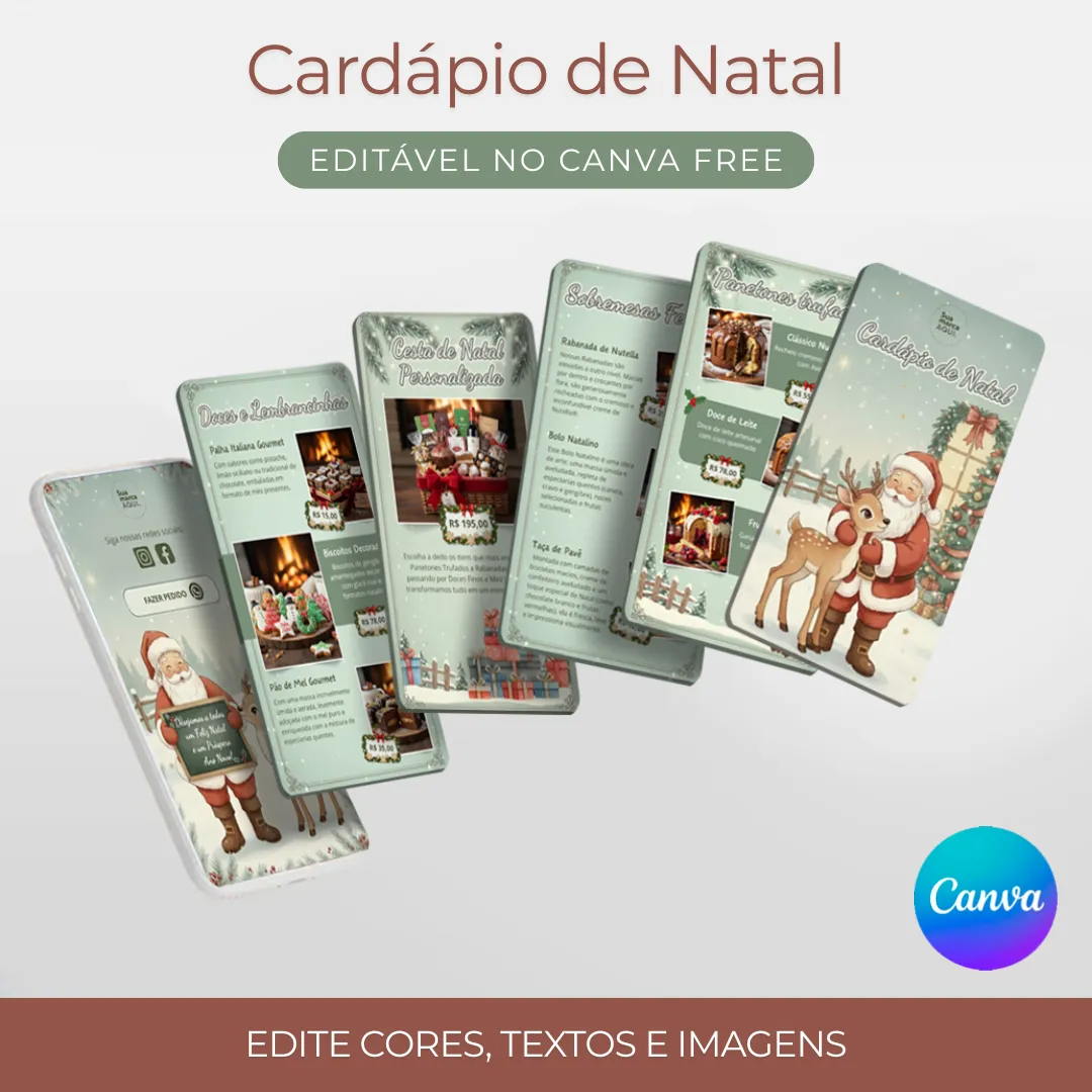 Cardápio / Catálogo de Natal para editar no Canva
