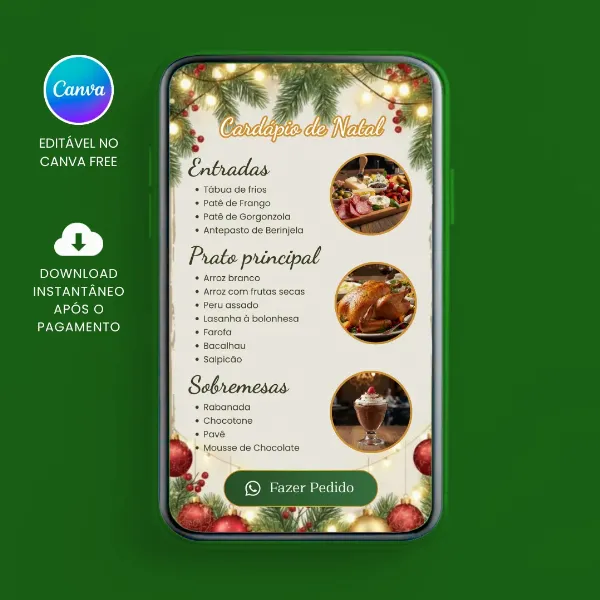 Cardápio Interativo de Natal para editar no Canva