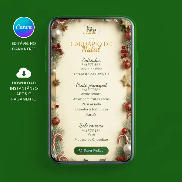 Cardápio Interativo de Natal para editar no Canva