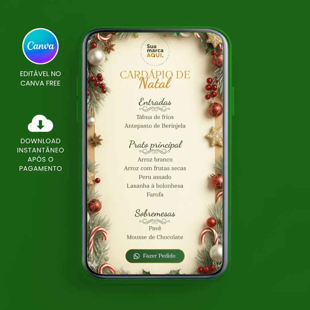 Cardápio Interativo de Natal para editar no Canva