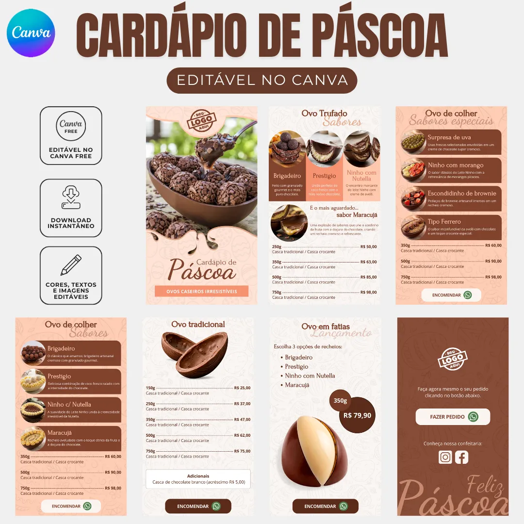 cardapio de pascoa editavel canva ovo de colher
