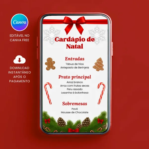 Cardápio Digital de Natal para Restaurantes editável no Canva