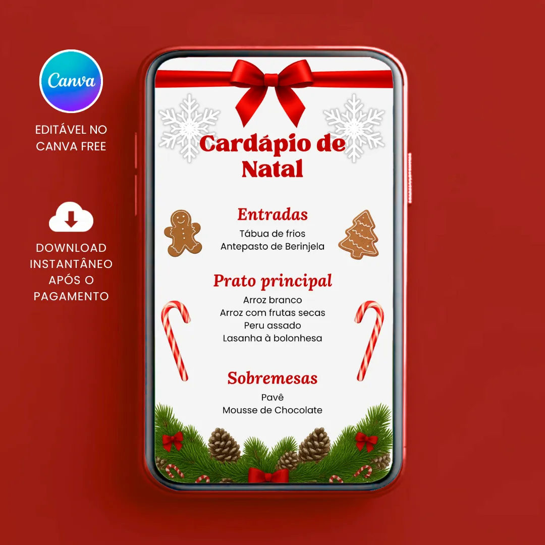 Cardápio Digital de Natal para Restaurantes editável no Canva