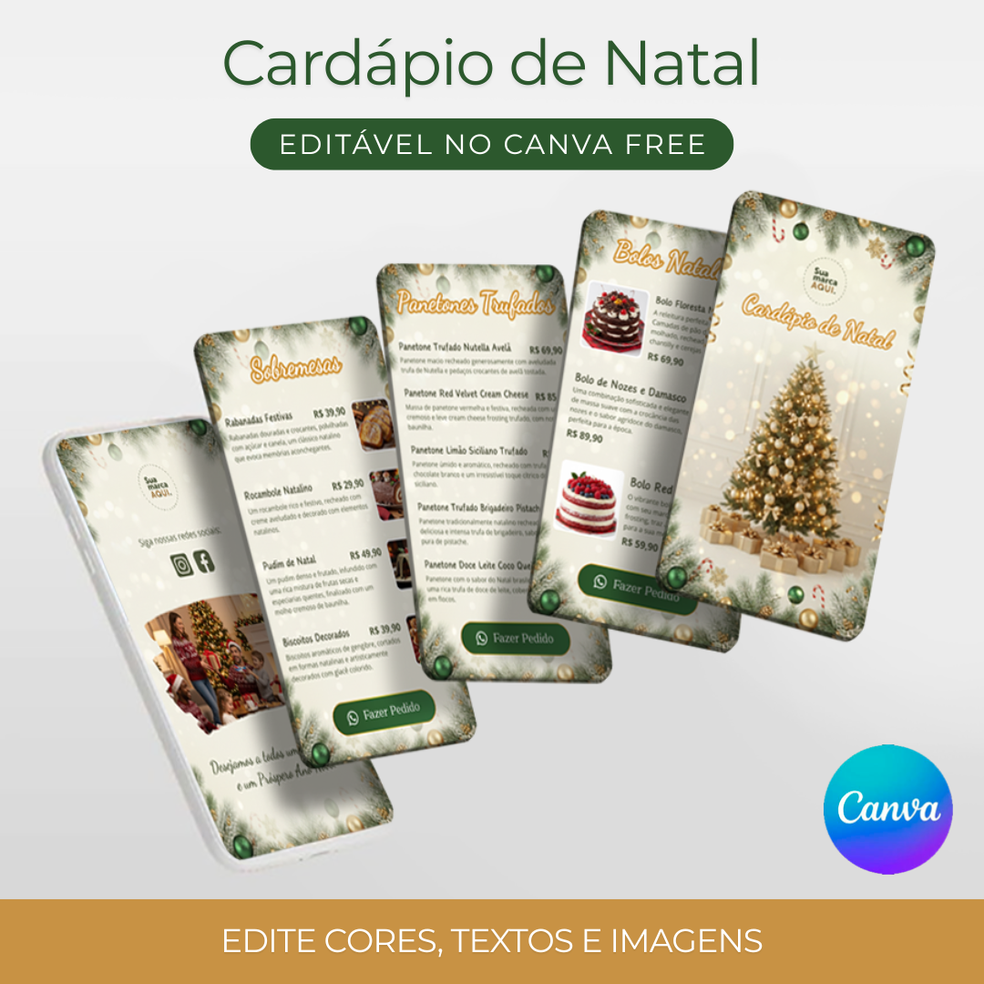Cardápio Digital de Natal para editar no Canva