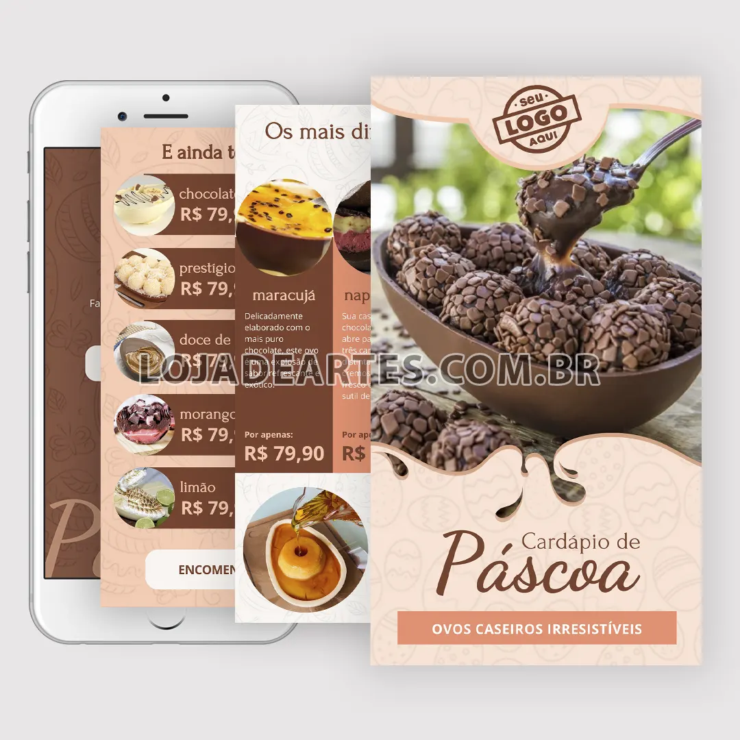 cardapio digital interativo canva venda ovo de pascoa confeitaria doceria