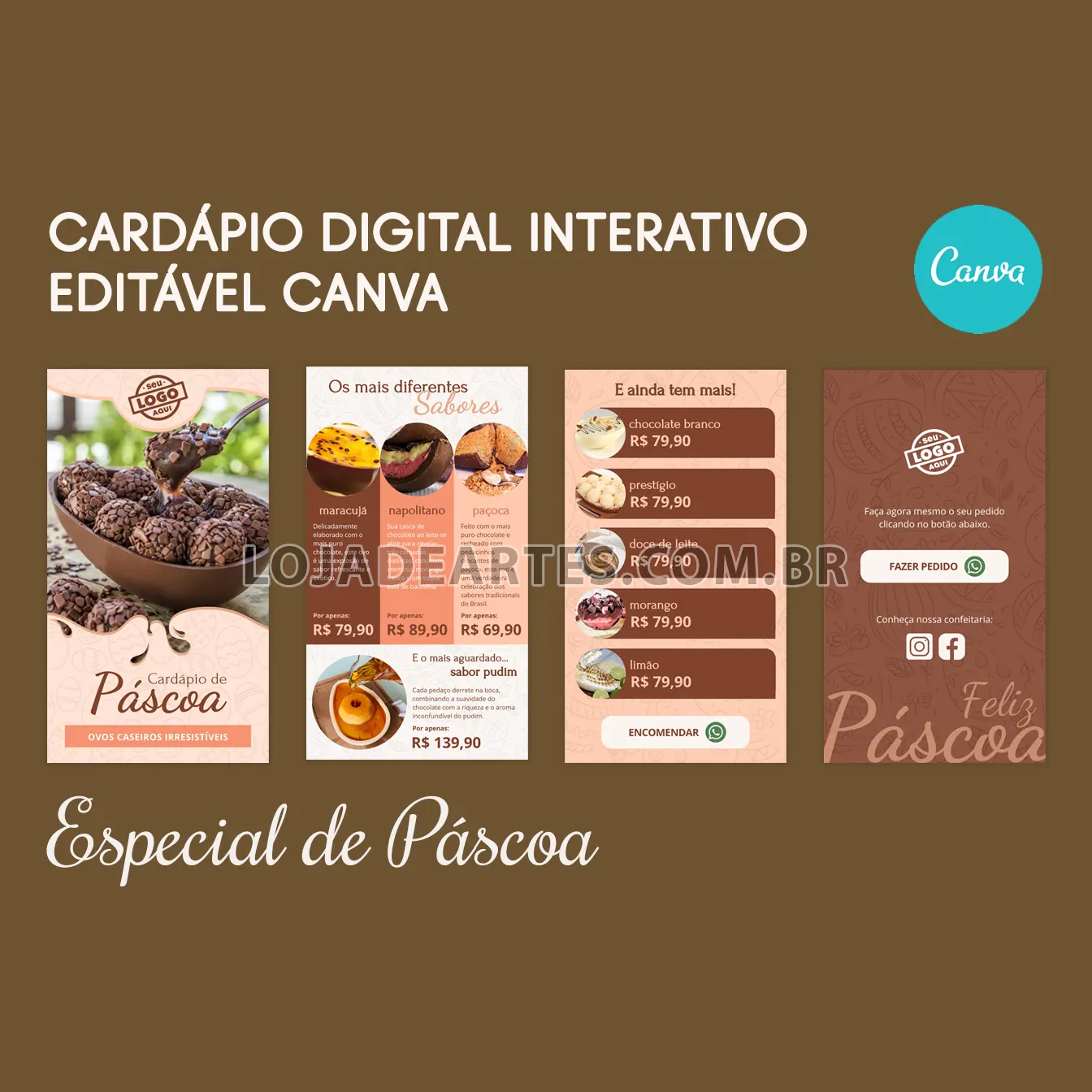 cardapio digital interativo canva venda ovo de pascoa confeitaria