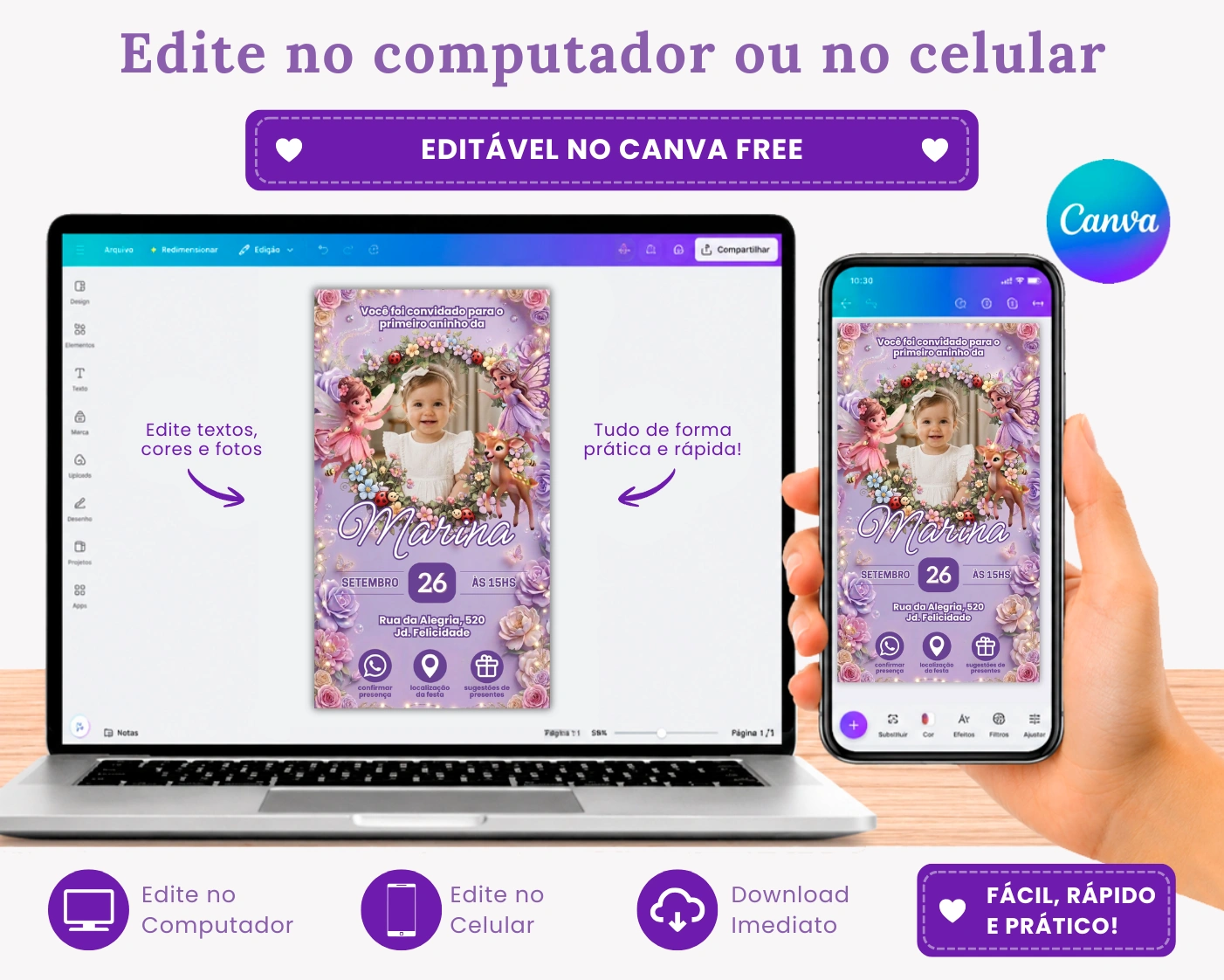Convite Digital Online Editavel Canva Jardim Encantado