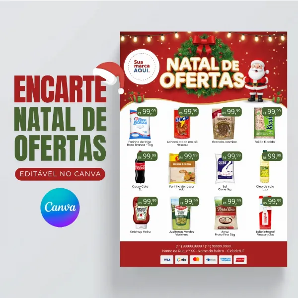 Encarte Folheto Natal de Ofertas para Supermercados Editável no Canva