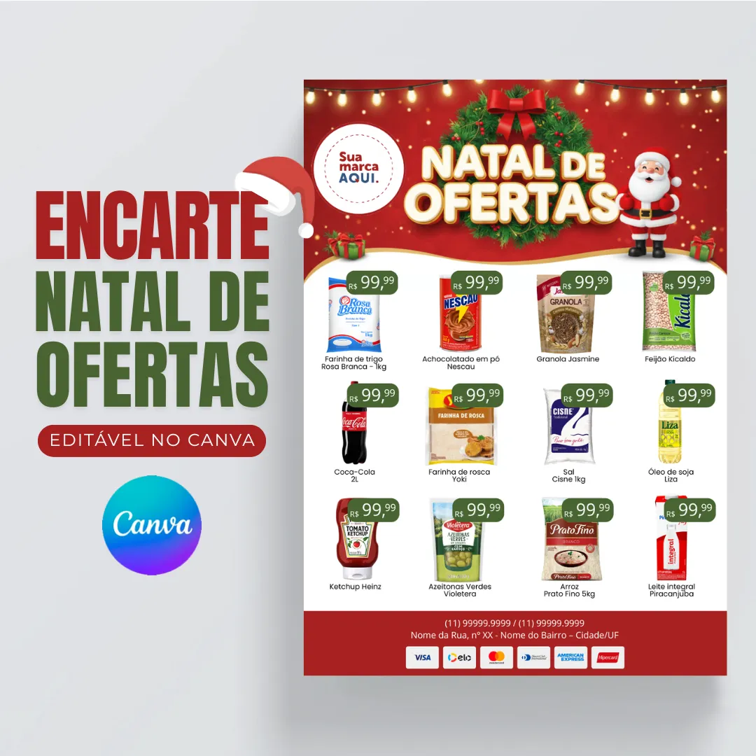 Encarte Natal de Ofertas para Supermercados Editável no Canva