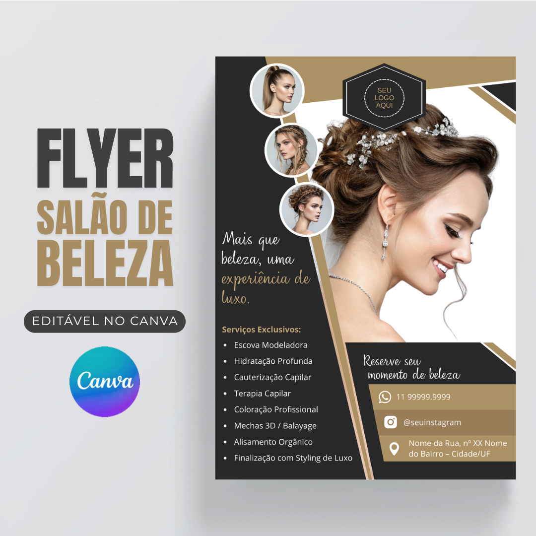 Flyer para Salão de Beleza de Alto Padrão Editável no Canva