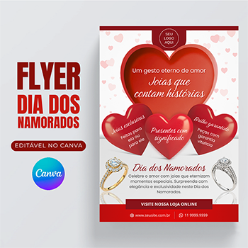 Flyer / Folheto Dia dos Namorados para Joalheria - Editável Canva