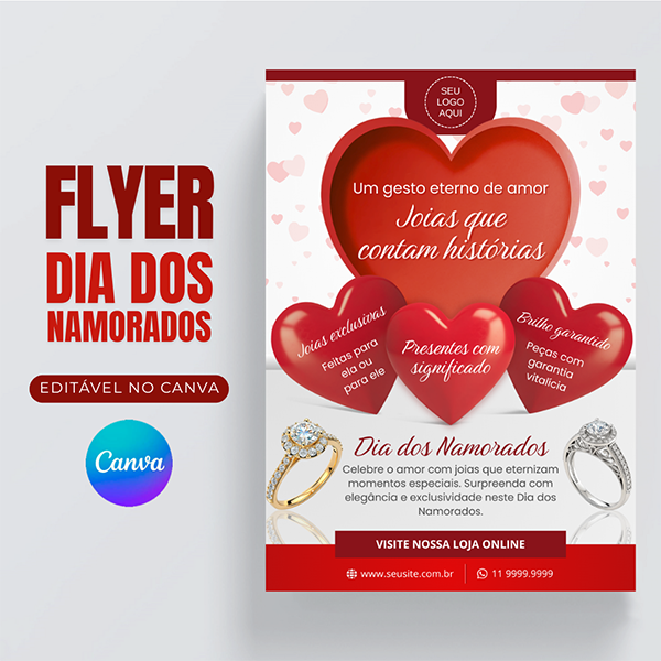 Flyer / Folheto Dia dos Namorados para Joalheria - Editável Canva