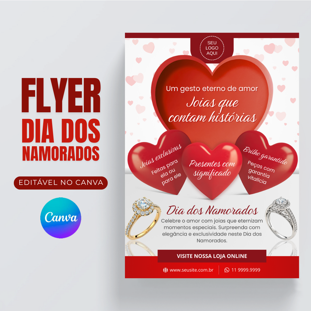 Flyer / Folheto Dia dos Namorados para Joalheria - Editável Canva