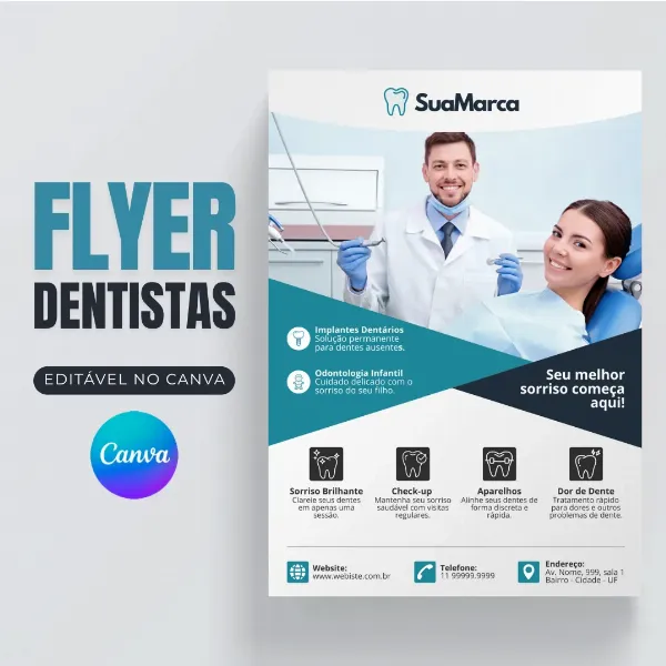 Folheto para Dentistas / Clínicas Odontológicas editável no Canva