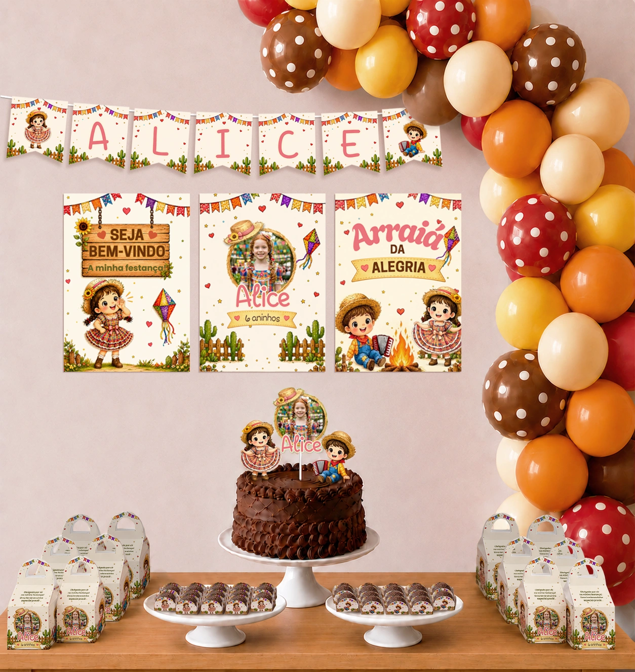 Kit só um bolinho Aniversário Festa Junina para editar no Canva