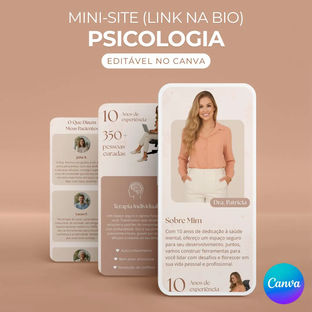 Mini Site estilo Landing Page Link na Bio Psicólogo para editar no Canva