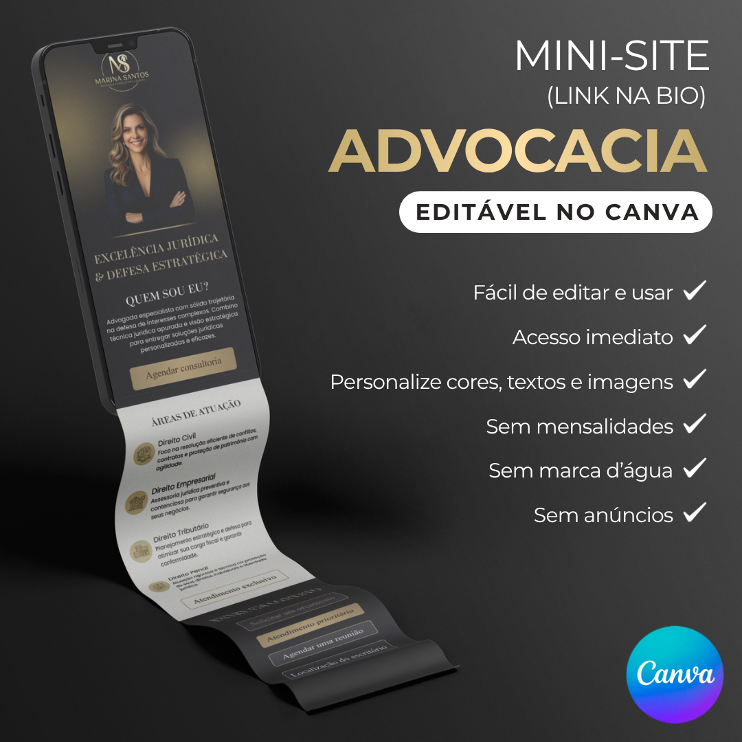 Mini Site para Link na Bio do Instagram para Advocacias editável no Canva
