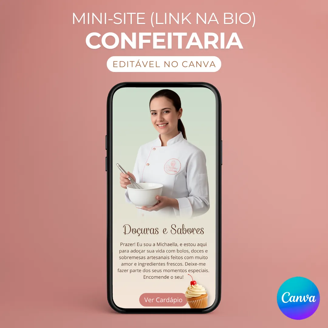 Mini Site Link na Bio Confeitaria para editar no Canva