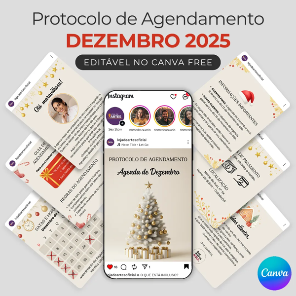 Protocolo de Agendamento Dezembro Estética Salão de Beleza para editar no Canva