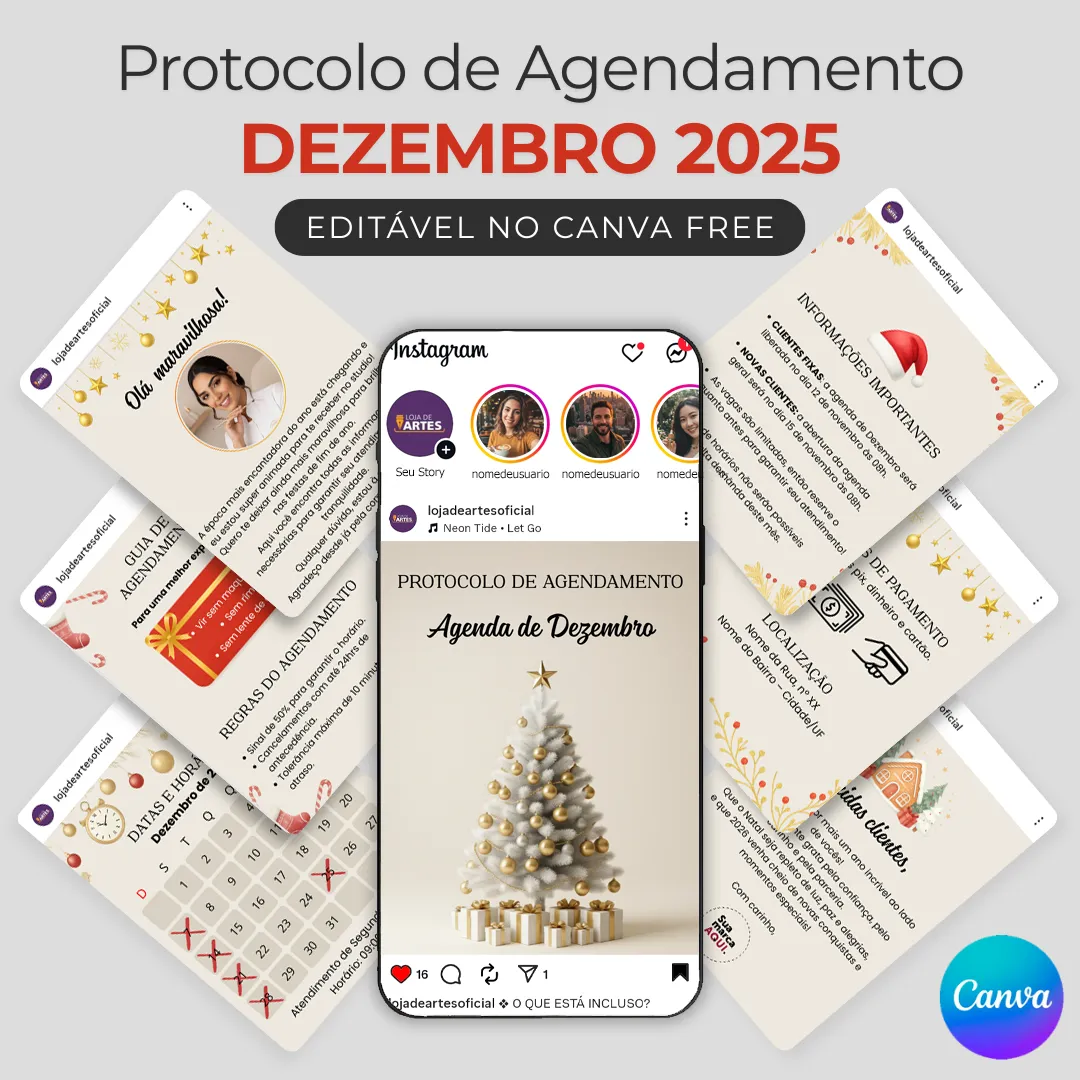 Protocolo de Agendamento Dezembro Estética Salão de Beleza para editar no Canva