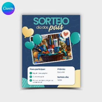 Arte Template para Sorteio Dia dos Pais no Instagram Editável Canva