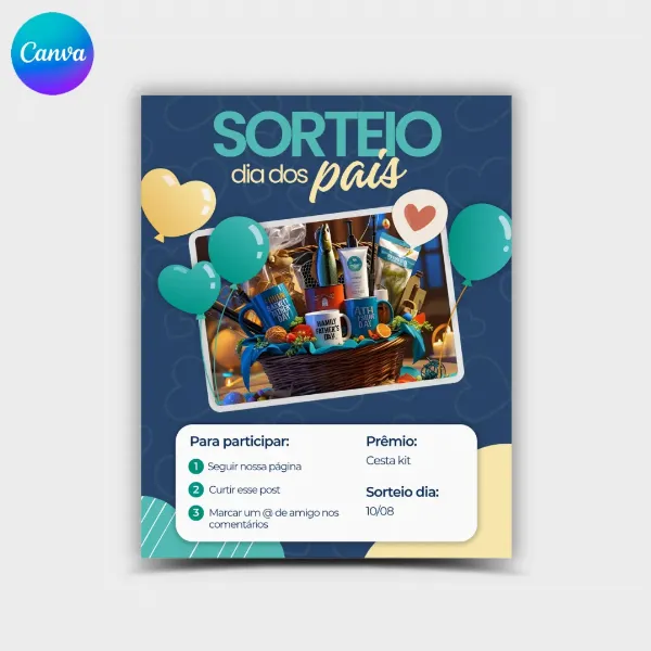 Arte Template para Sorteio Dia dos Pais no Instagram Editável Canva