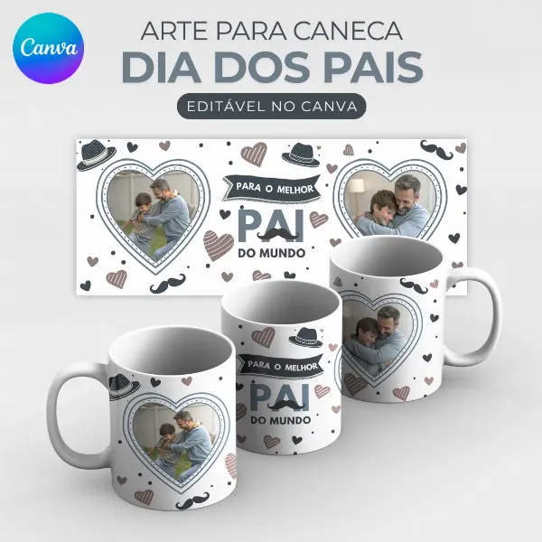 Caneca Personalizável Dia dos Pais com Foto – Editável no Canva