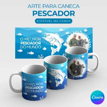 Arte Caneca Pescador Pescaria Personalizada com Foto para editar no Canva