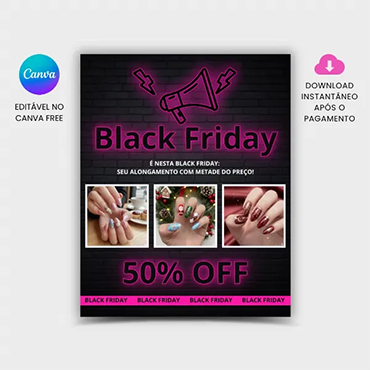 Arte para feed Instagram Promoção Black Friday Manicure Unhas para editar no Canva