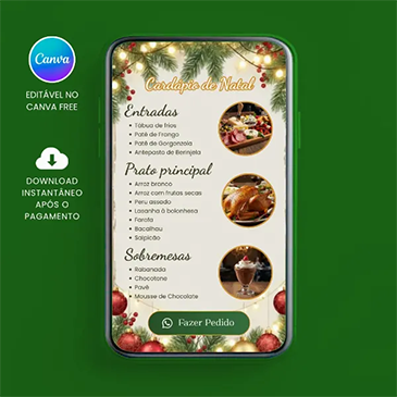 Cardápio Interativo de Natal para editar no Canva