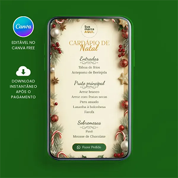 Cardápio Interativo de Natal para editar no Canva