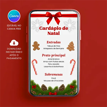 Cardápio Digital de Natal para Restaurantes editável no Canva