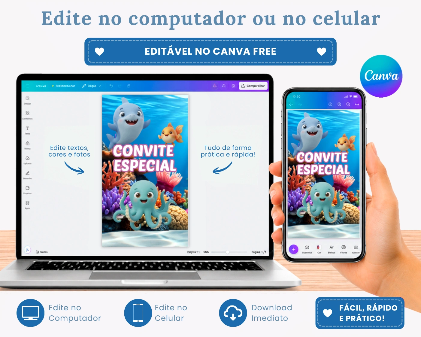 Convite animado e interativo tema Fundo do Mar para aniversário infantil