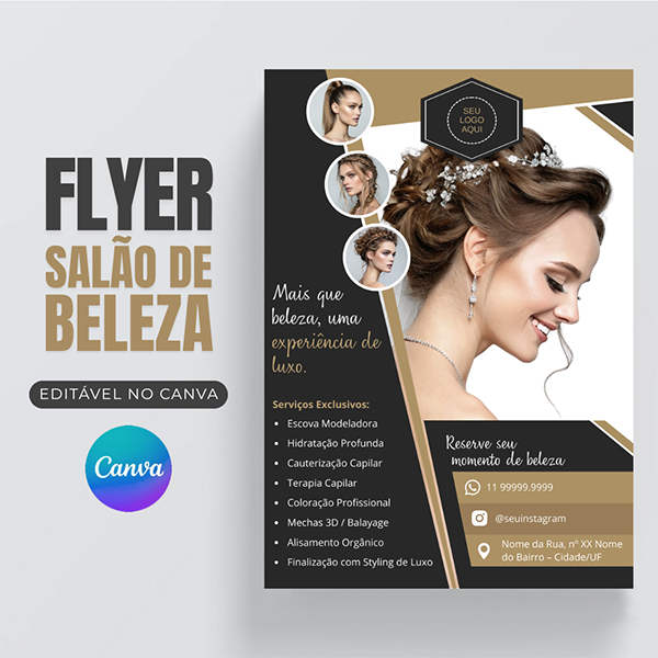 Flyer para Salão de Beleza de Alto Padrão Editável no Canva